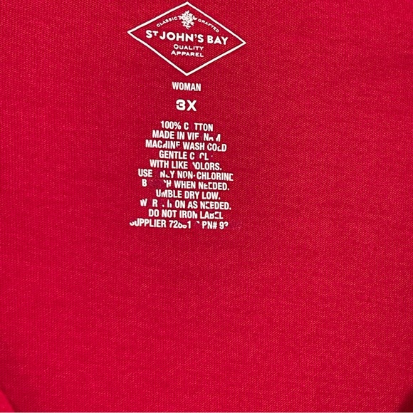 ST. JOHN'S BAY Red Pleated V-Neck Long Sleeve T-Shirt Tee Top Plus Size 2X 18/20 - Picture 4 of 6